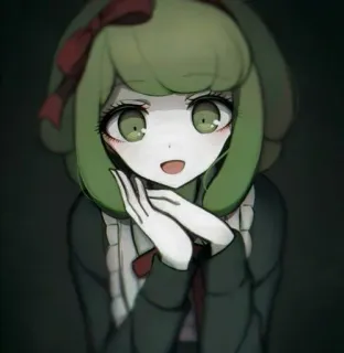💚 Anime, Fofo, Garota, Personagem, Mangá, Cabelo Verde, Laço telegram sticker