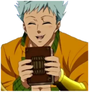 📖 Ban The Seven Deadly Sins อนิเมะ, ยิ้ม, หนังสือ, มีความสุข, ตัวละคร telegram sticker