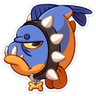 😕 ปิรันย่า, การ์ตูน, สัตว์, ปลา, ปลอกคอ, กระดูก, สติกเกอร์ telegram sticker