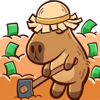💰 카피바라, 농업, 돈, 수확, 동물, 만화, 귀여운, 모자 telegram sticker