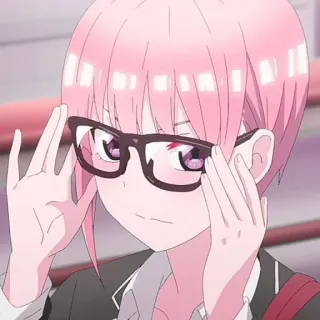 🦊 Anime, Gafas, Pelo rosa, Dibujos animados, Retrato telegram sticker