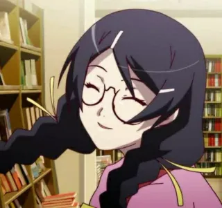 🕶 fille anime, mignon, lunettes, souriant, bibliothèque whatsapp sticker
