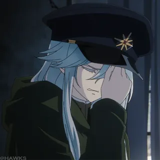 💎 Anime, Uniforme militar, Triste, Chorando, Cabelo comprido, Chapéu telegram sticker