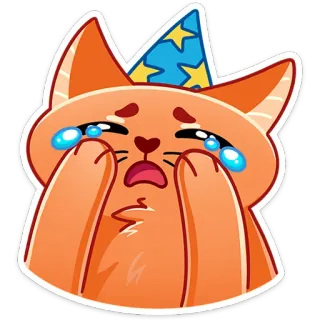 😭 gatto, piangendo, triste, animale, cartone animato, lacrime, cappello da festa telegram sticker