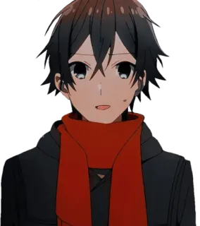 😅 Anime, Männlich, Charakter, Roter Schal, Dunkles Haar telegram sticker