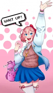 🧡 WAIT UP! anime, garota, cabelo rosa, uniforme escolar, pixel art, fofa telegram sticker