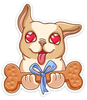 😍 собака, щенок, глаза-сердечки, кость, милый, любовь telegram sticker