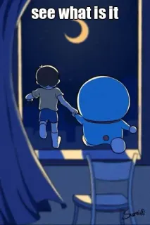 🤔 see what is it fenêtre, lune, nuit, anime, amitié whatsapp sticker