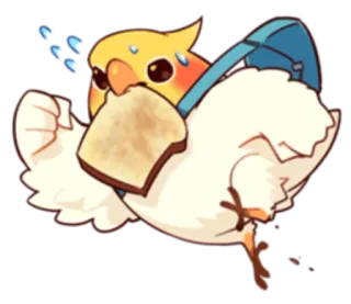 🎒 นก, การ์ตูน, น่ารัก, ขนมปังปิ้ง, สัตว์, ตลก telegram sticker