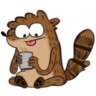 😋 Rigby Regular Show kreskówka, zwierzę, Rigby, Regular Show, kawa, filiżanka telegram sticker
