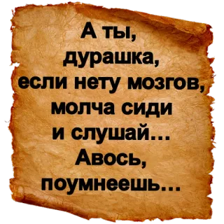 😶 А ты,
дурашка,
если нету мозгов,
молча сиди
и слушай...
Авось,
поумнеешь... telegram sticker