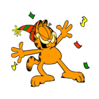 🎉 Garfield Garfield, gato, desenho animado, festa, celebração, festivo, laranja whatsapp sticker