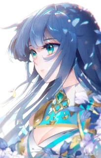 😏 anime, niebieskie włosy, postać, kobieta, portret telegram sticker