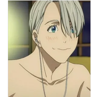 😊 Viktor Nikiforov Yuri!!! on Ice อนิเมะ, ตัวละคร, ยิ้ม, หูฟัง telegram sticker
