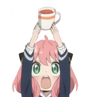 ☕ Anya Forger Spy x Family anya forger, anime, cangkir, rambut pink, semangat, kartun whatsapp sticker