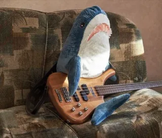 🎸 shark, bass guitar, plush toy, music, instrument, animal whatsapp sticker