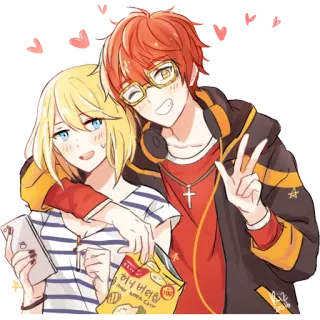 ❤️ 허니 버터칩 cartoon, anime, hearts, couple, smiling, cute telegram sticker