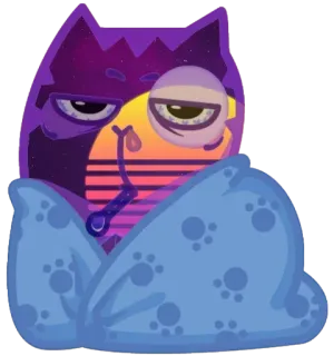 🤒 고양이, 아픈, 피곤한, 졸린, 담요, 만화, 베이퍼웨이브, 레트로 telegram sticker