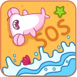 🆘 SOS kreskówka, sygnał SOS, plaża, morze, słodkie, zwierzę, zabawa telegram sticker