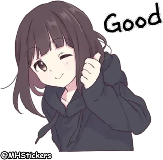 👍 Good anime, menina, polegar para cima, bom, fofo, adesivo telegram sticker