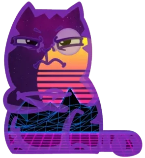 😣 고양이, 베이퍼웨이브, 신스웨이브, 보라색, 레트로, 80년대, 네온 telegram sticker