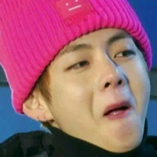 😁 person, pink hat, meme, funny face, expression telegram sticker