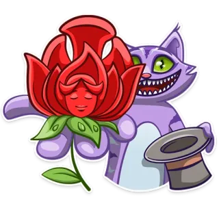 🌹 Katze, Rose, Magie, skurril, Cartoon, Blume, Hut, lila whatsapp sticker