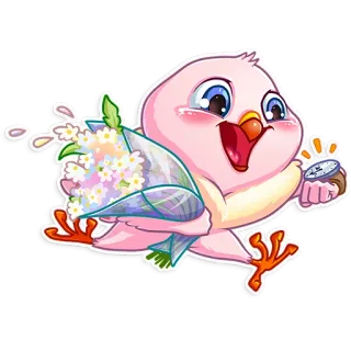 ⏰ bird, cartoon, flowers, watch, hurry, cute telegram sticker