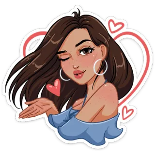 😘 cartone animato, ragazza, occhiolino, bacio, amore, cuore, donna telegram sticker