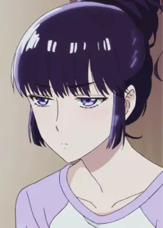 😒 anime, mujer, personaje, pelo morado, femenina, retrato telegram sticker