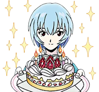 🎂 Rei Ayanami Neon Genesis Evangelion rei ayanami, anime, evangelion, cake, birthday, celebration, cute telegram sticker