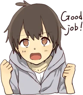 ✊ Good job! Anime, Kreskówka, Chłopak, Świętowanie, Osiągnięcie, Zachęta telegram sticker