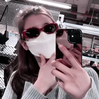 🦩 Selfie, Frau, Maske, Sonnenbrille, Handy, Innen telegram sticker
