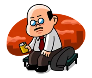 😕 Dessin animé, Personnage, Homme, Assis, Boisson, Triste telegram sticker