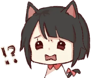 ⁉ Anime, Manga, Cartoon, Sticker, Katzenmädchen, Fragezeichen, Ausrufezeichen, Verwirrt whatsapp sticker
