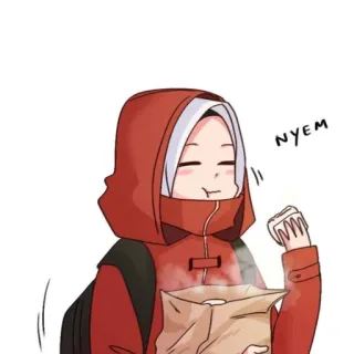📎 nyem 먹는, 후드티, 히잡, 애니메이션, 음식 telegram sticker