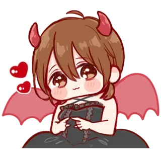 🍬 devil, demon, cute, chibi, kawaii, cartoon, horns, wings, heart telegram sticker
