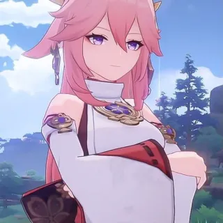 🌸 Yae Miko Genshin Impact アニメ, ビデオゲーム, 原神, 八重神子, キャラクター, ピンク髪, 狐 whatsapp sticker