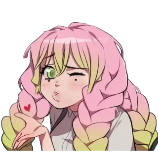 💖 Mitsuri Kanroji Demon Slayer 动漫, 漫画, 眨眼, 亲吻, 爱心, 可爱 whatsapp sticker