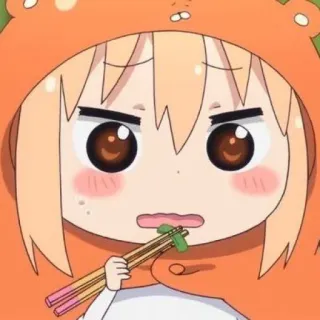 🍊 Umari Doma Himouto! Umaru-chan anime, chibi, eating, food, cute, orange, hoodie telegram sticker