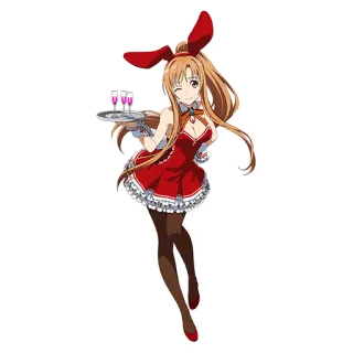 💄 Asuna Yuuki Sword Art Online 애니메이션, 바니걸, 빨간 드레스, 파티, 음료, 소녀 telegram sticker