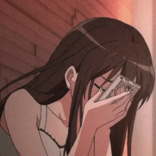 😀 アニメ, 女の子, 悲しい, 電話 telegram sticker