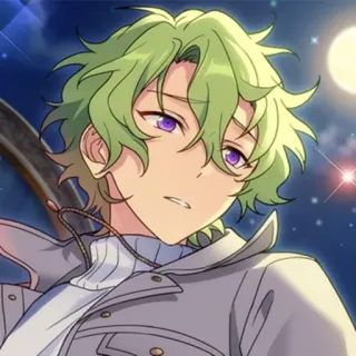 ☹️ Anime, Personagem, Cabelo verde, Olhos roxos, Ilustração, Retrato whatsapp sticker
