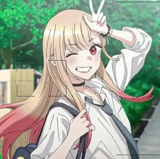 ❤️ Marin Kitagawa My Dress-Up Darling animé, dessin animé, fille, signe de paix, clin d'oeil, uniforme scolaire, cosplay, mignon whatsapp sticker