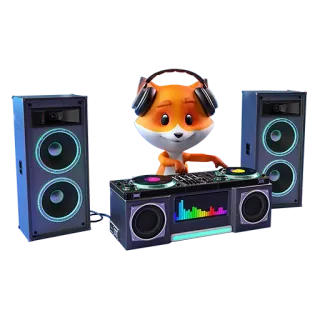 🎧 zorro, dj, música, tocadiscos, auriculares, altavoz, animal whatsapp sticker
