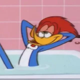 🛀 Woody Woodpecker Cartone animato, Bagno, Uccello, Rilassato, Picchio telegram sticker
