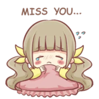 😞 MISS YOU... девушка, грустно, скучаю, плакать, эмоциональный, мультфильм, одинокий telegram sticker