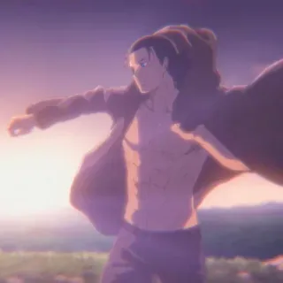 🥰 Eren Yeager Attack on Titan Anime, L'attacco dei giganti, Personaggio, Eren Jaeger, senza maglietta, maschio telegram sticker