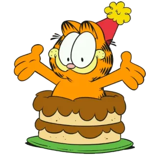 🎂 Garfield cat, cartoon, birthday, cake, party whatsapp sticker