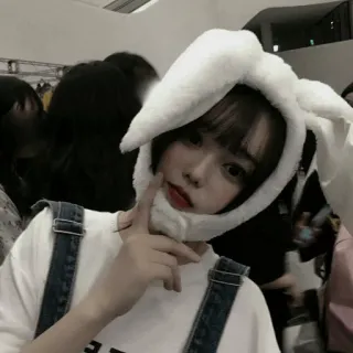 ☘ bunny ears, cute, fashion, girl, overalls, asian telegram sticker